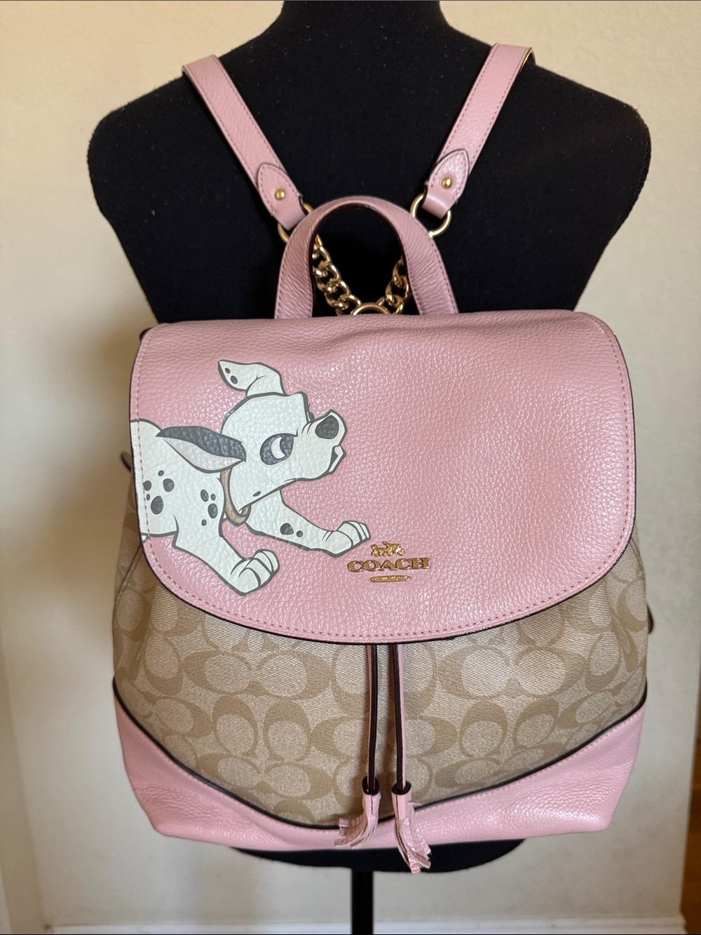 Coach Pink Dalmatian Flap Signature Canvas Backpack